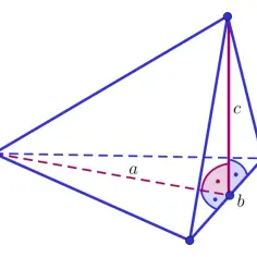 Geometryczny rysunek przedstawia trójkąt ostrokątny z zaznaczonymi bokami a, b, c i kątami.