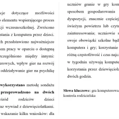 Streszczenie pracy licencjackiej o grach komputerowych w edukacji wczesnoszkolnej. Analiza wpływu na dzieci i kontroli rodzicielskiej.