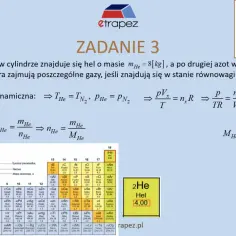 Cylinder podzielony na dwie części: N₂ i He. Obliczono masę molową helu (MHe) i liczbę moli helu (nHe).