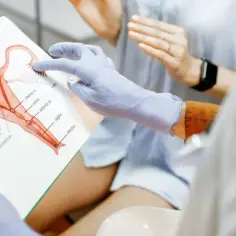 Lekarz omawia z pacjentką budowę układu rozrodczego, wyjaśniając potencjalne choroby układu rozrodczego.