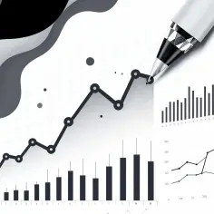 Graficzne przedstawienie analizy statystycznej z wykresem liniowym i słupkowym, rysowane piórem.