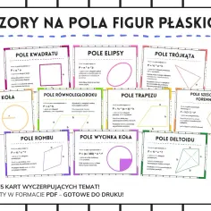 Wzór na pole elipsy: P = π * a * b, gdzie a i b to długości półosi.