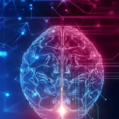 Abstrakcyjny obraz przedstawiający ludzki układ nerwowy, z neonowymi liniami i punktami symbolizującymi połączenia neuronowe.