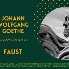 Opracowanie lektury "Faust" Johanna Wolfganga Goethego. Rzeźba przedstawia diabła i człowieka, sugerując streszczenie dzieła.