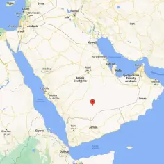 Mapa Półwyspu Arabskiego z zaznaczonym punktem w Arabii Saudyjskiej. Widoczne Egipt, Morze Czerwone, Jemen.