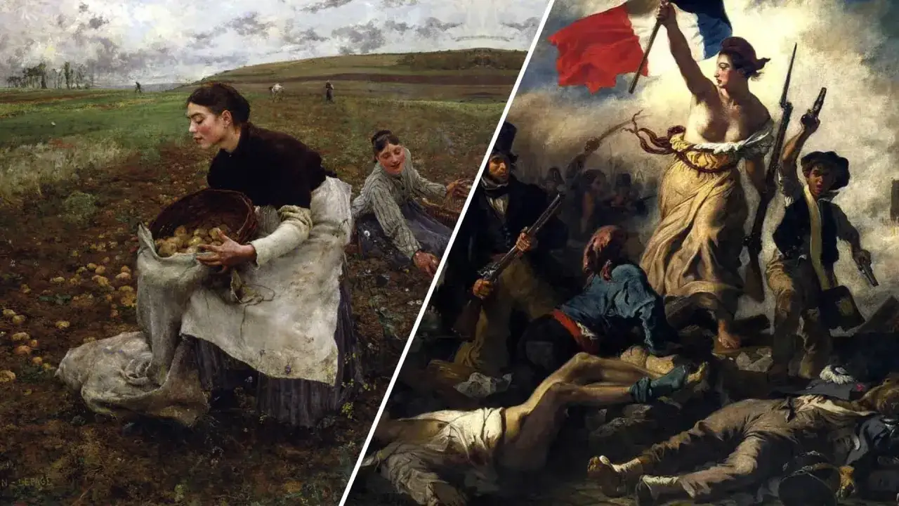 Dwie sceny: naturalizm pracy na polu i symboliczna walka o wolność.